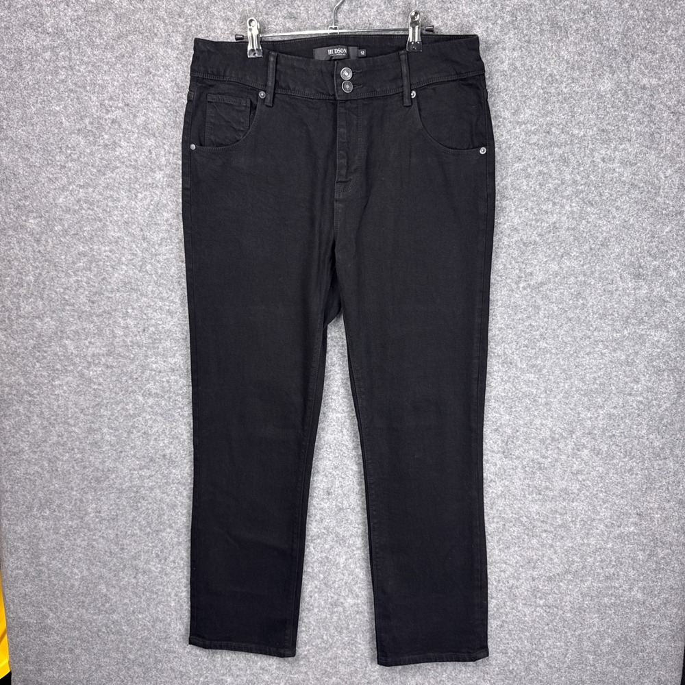 Hudson Los Angeles Womens Black Straight Leg Flap Pocket Jeans Size 12 1811754